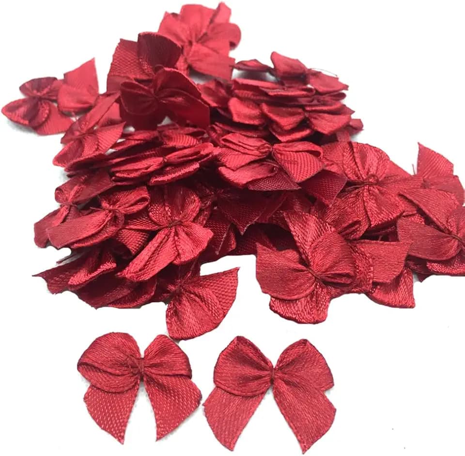 Mini Satinschleifen 100 Stück 2cm Satinband Schleifen zum Nähen Geschenkschleife Kleine Weihnachtsschleifen Satin Band Bowtie Minischleifen DIY Bunte Doppelseitige Bogen Weinrot