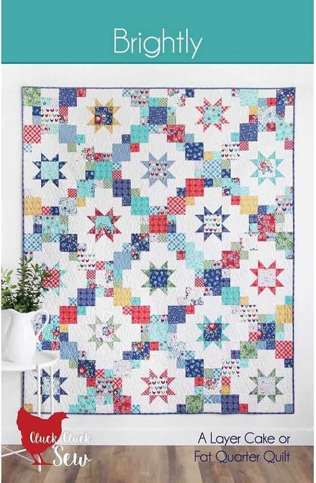 Cluck Cluck sew Brightly Quilt Pattern – Modern Scrappy Quilt Pattern for Layer Cakes, Fat Quarters, or Fabric Scraps