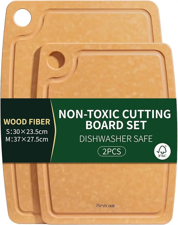 Holzfaser Schneidebrett Saftrille 2er-Set, Spülmaschinenfest Cutting Board
