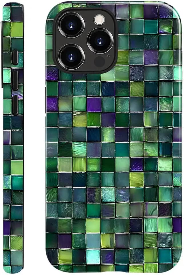 DAIZAG Case Compatible with iPhone 14 Pro,Glossy Durable Shock Protection Cover for Girl Women,Mosaic Glass Checkered Style