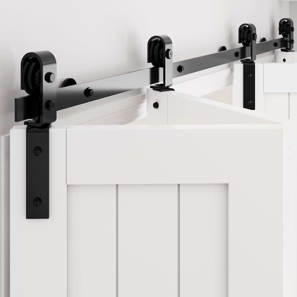 WINSOON 66" Bifold Barn Door Hardware: Smooth Quietly Bi-fold Sliding Door Hardware for 62" Closet Doors - Black Folding Track Kit Easy to Install - Bi Fold Barn Door Hardware Kit
