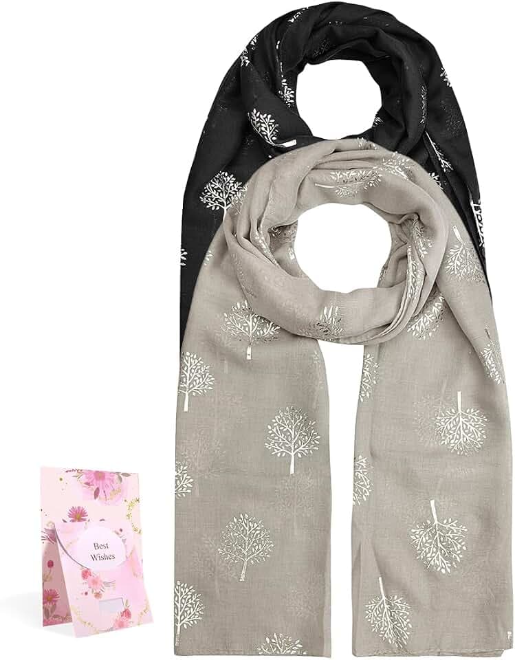 heekpek Seidentuch Damen mit Silber Blätter Muster Tuch Schal Damen Eleganter Schal für Frauen Seidenschal Weich und Leicht Halstuch für Frühling Sommer Herbst und Winter