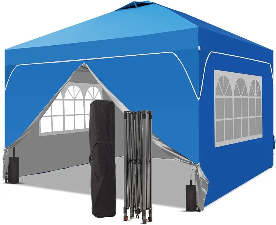 10x10 FT Pop Up Canopy with Sidewalls, 1-Button Push Instant Tent