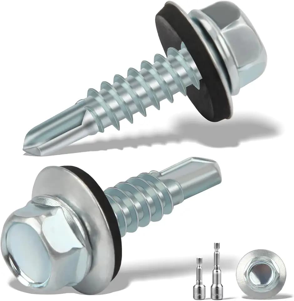 80 Stück Blechschrauben Selbstschneidende Schrauben 6.3 x50MM Trapezblechschrauben Spenglerschrauben mit Dichtscheibe+2 Stk Sechskant Bit Steckschlusselsatz M10 Verzinkt Bohrschrauben (Silber)