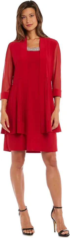 R&M Richards Women's Petite Glitter Trim Jacket Dress