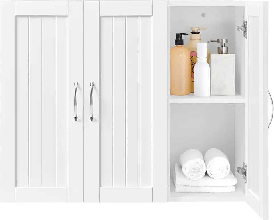 Yaheetech Badezimmerschrank Hängeschrank Wandschrank mit 3 Türen, Weiß