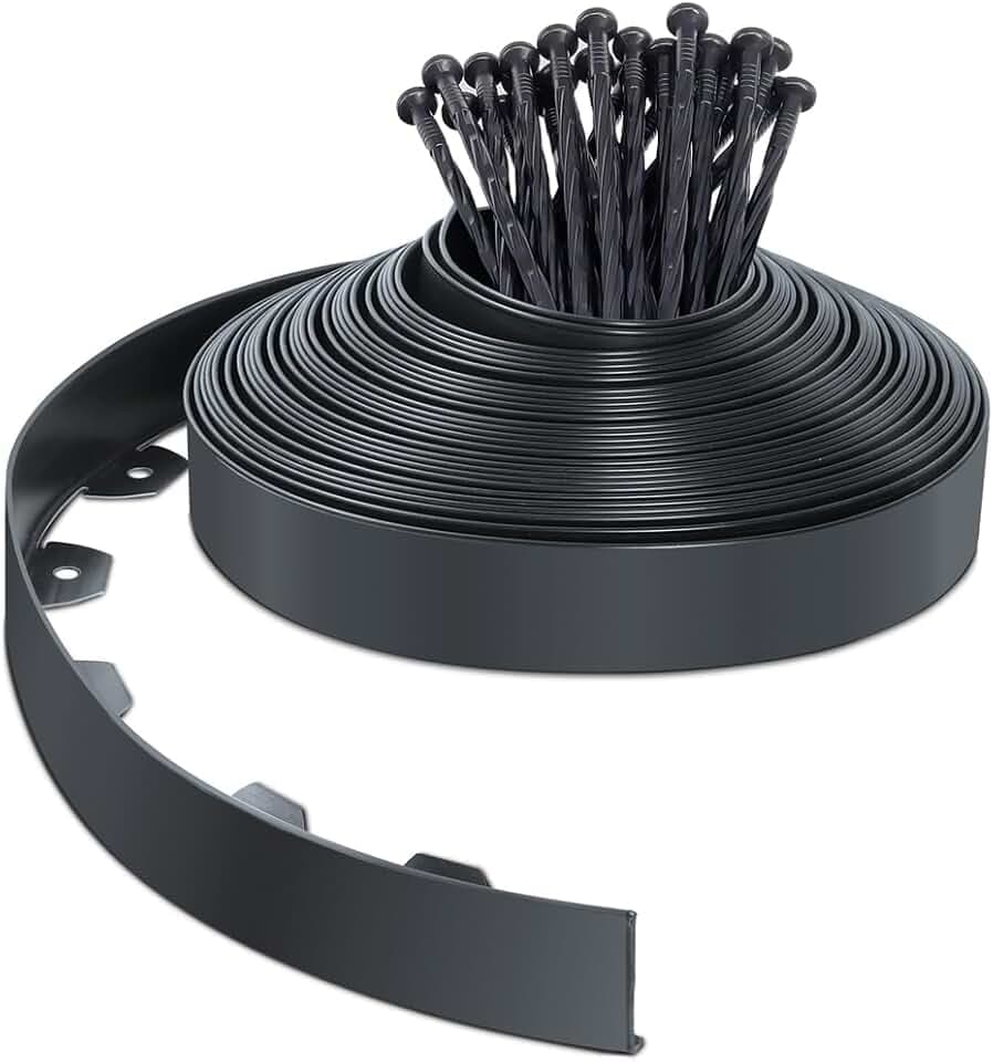 VOUNOT Flexible Rasenkante Kunststoff, mit 40 Erdanker, Länge 20m Höhe 5cm, Anthrazit
