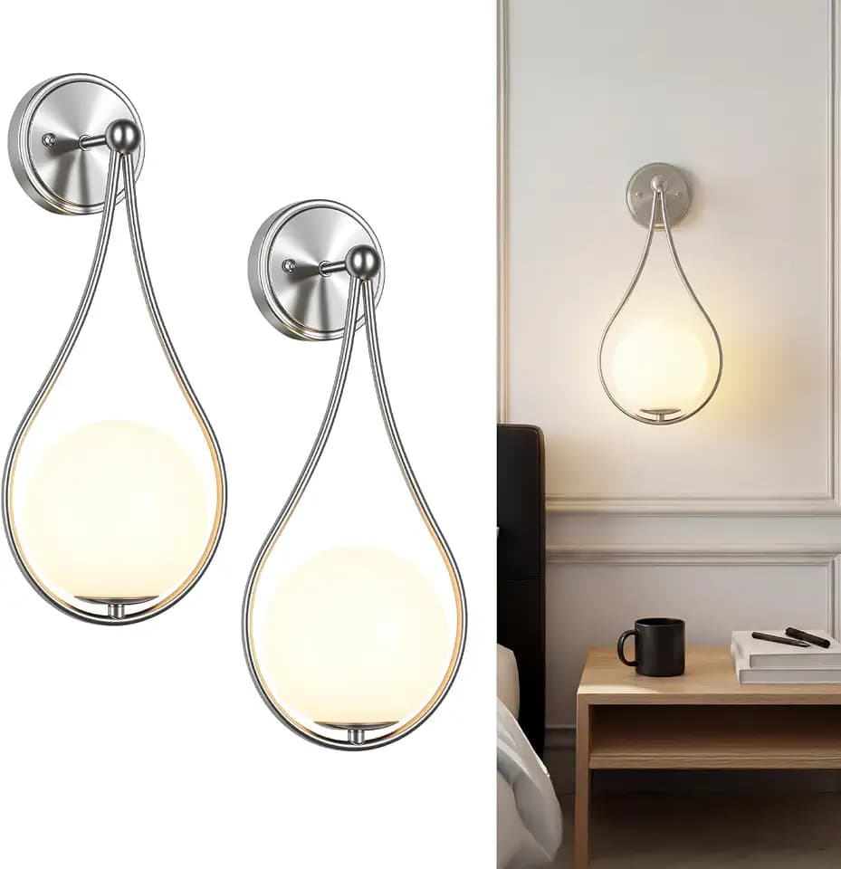 Mid-Century Wall Sconces Set of 2 Brushed Nickel