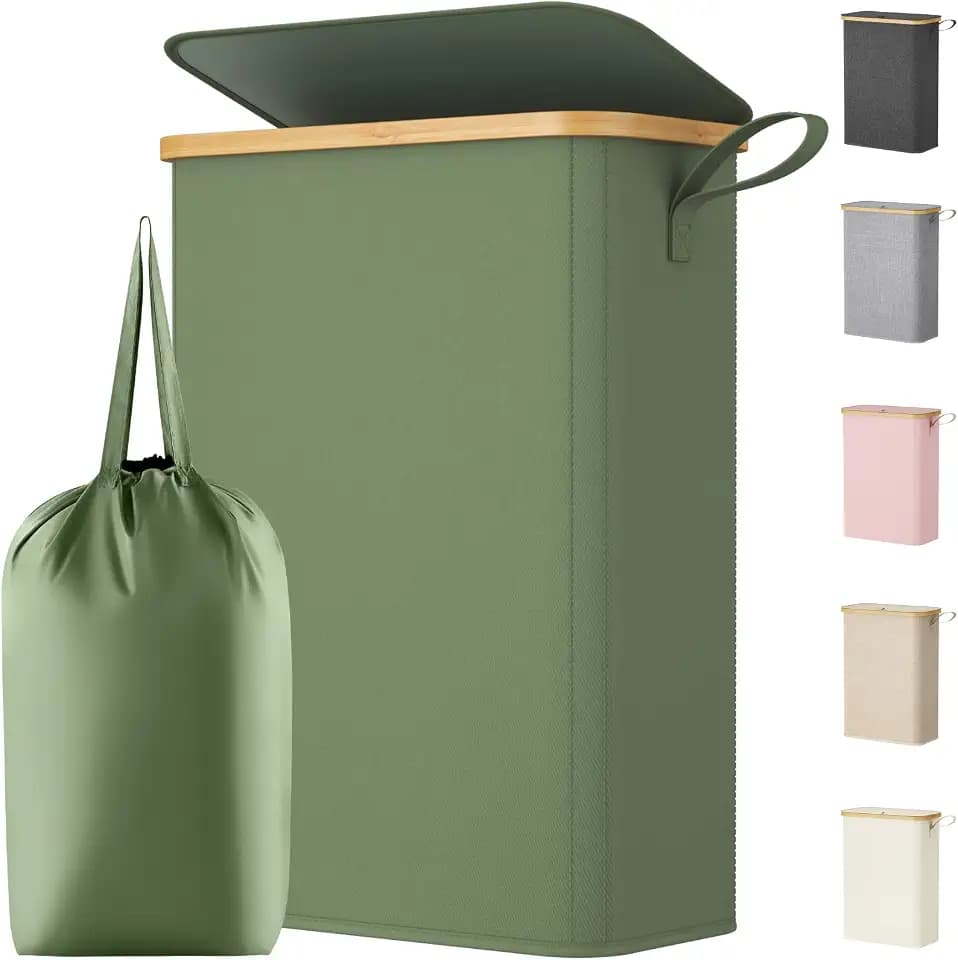 Lifewit 50L Wäschekorb mit Deckel, schmaler Wäschesammler, Grün