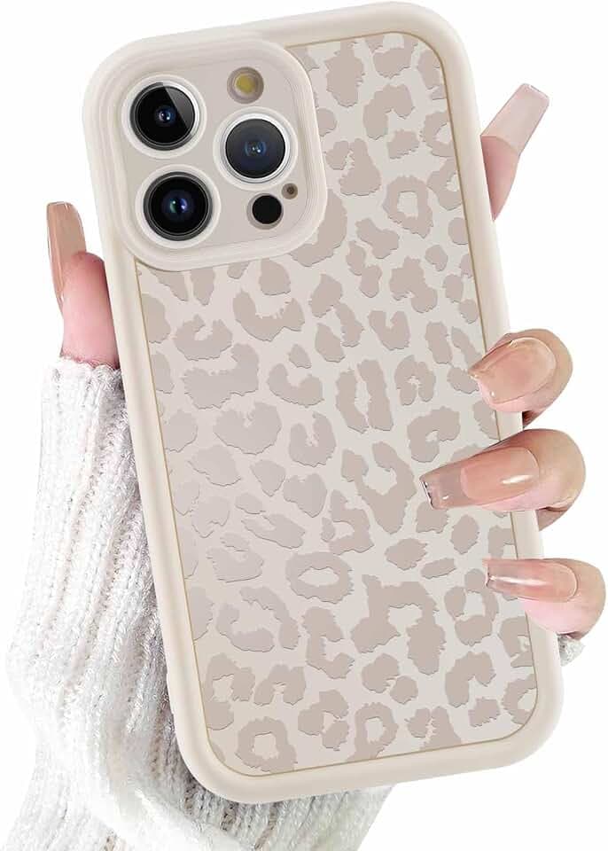 ZhuoFan Hülle für iPhone 15 Pro Max 6,7”, Aesthetic Leopard Muster Handyhülle Weiß Matte Schutzhülle Ultra Weich Silikon Dünn TPU Case Stoßfest Kratzfest Bumper Cover, 07