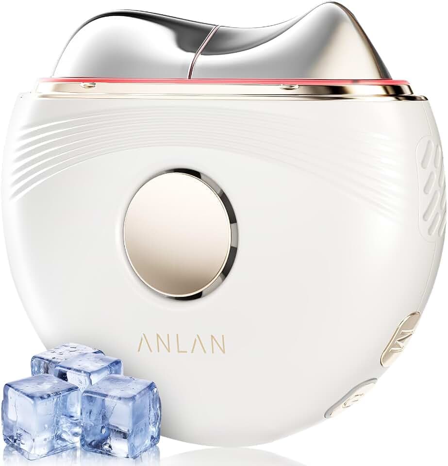 EMS Gua Sha Elektrisch, ANLAN Gesichtsmassagegerät Gegen Falten Blau Violett Rotlichtlampe Gesicht Kalt Wärme Massagegerät Gesicht 3 Intensitätsstufen Face Massager Anti Aging, Weißgold, Mittel