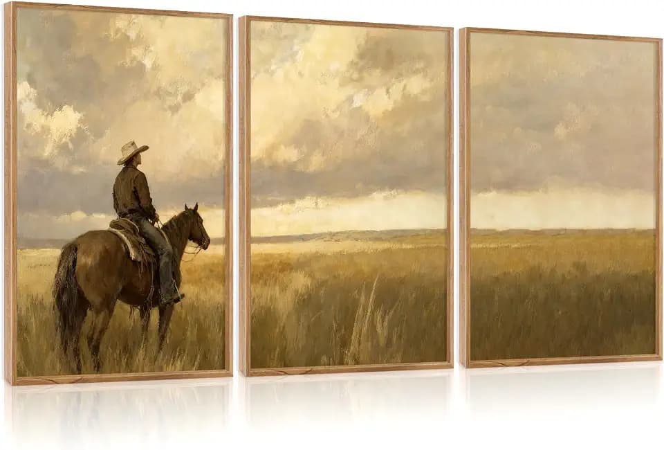 Aurlan 3 Pcs Western Cowboy Framed Wall Art 16x24 Inch