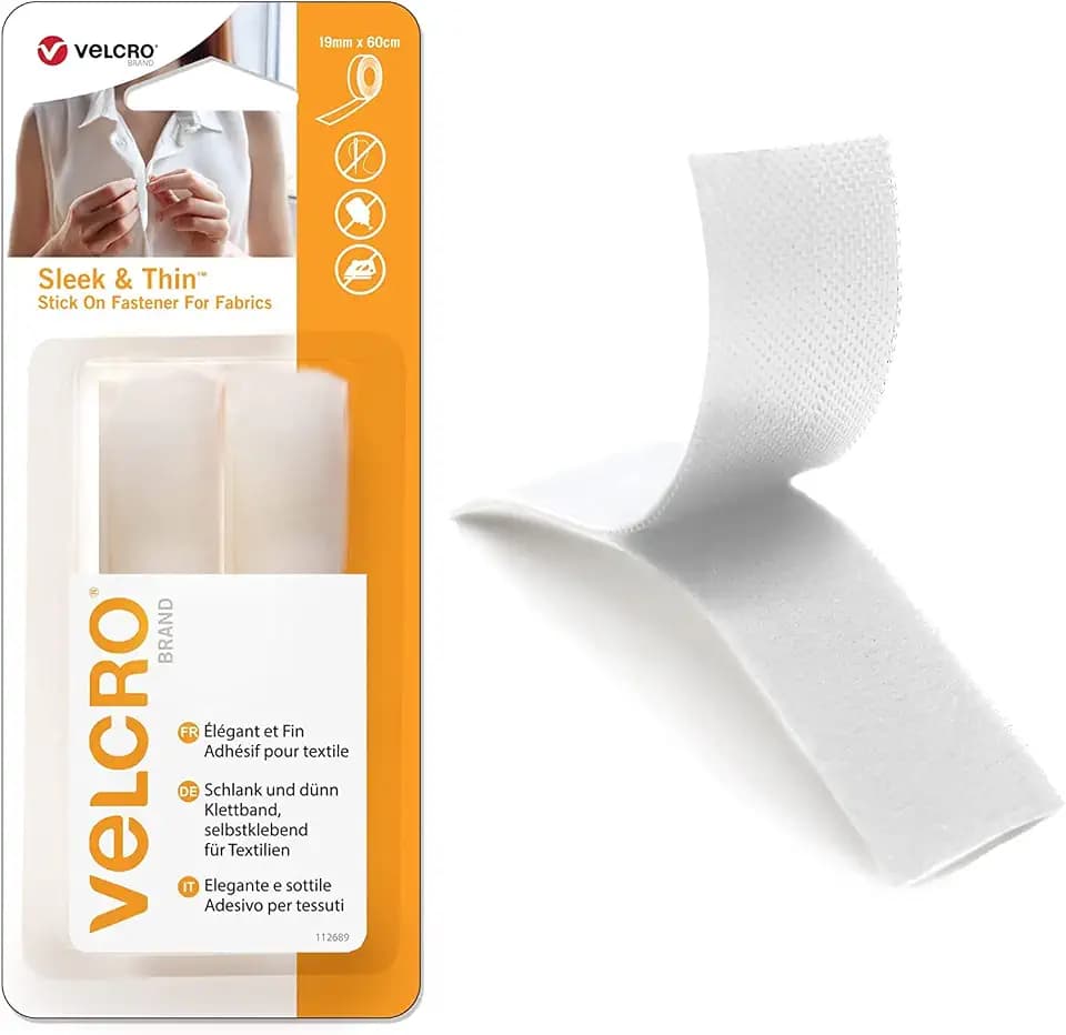 VELCRO Brand dünnes selbstklebendes Textil-Klettband, Weiß 19mm x 60cm