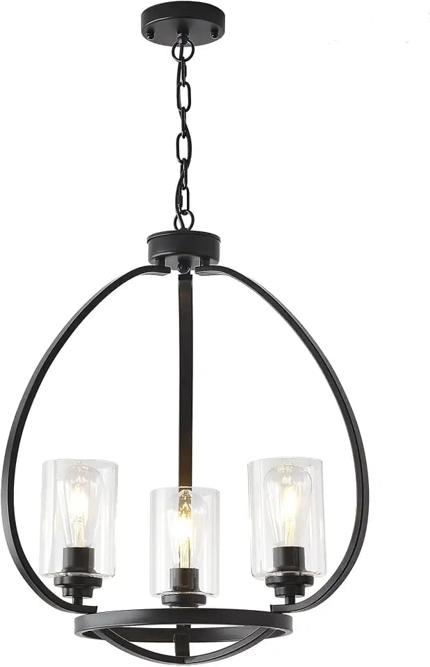 Xilicon Black Classic Foyer Chandelier 3 Light Farmhouse Pendant Lighting Chandelier Light Fixtures Ceiling Hanging with Square Cage Shades Fixtures for Kitchen Dining Room Entryway by Xilicon