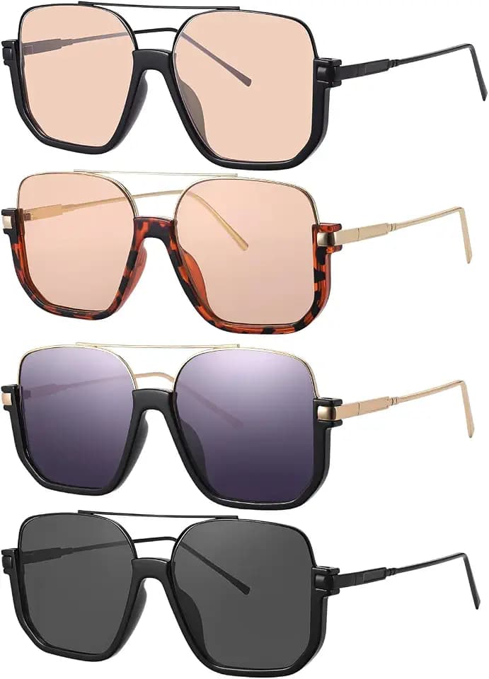 JATEBI 4 Pieces Retro Oversized Aviator Sunglasses for Women Men