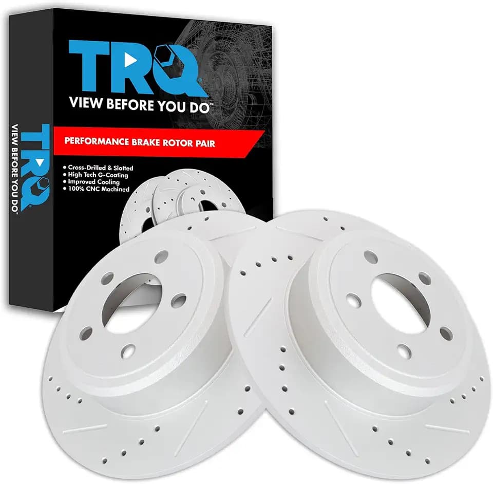 TRQ Performance Rear Brake Rotor Set Coated Drilled Slotted