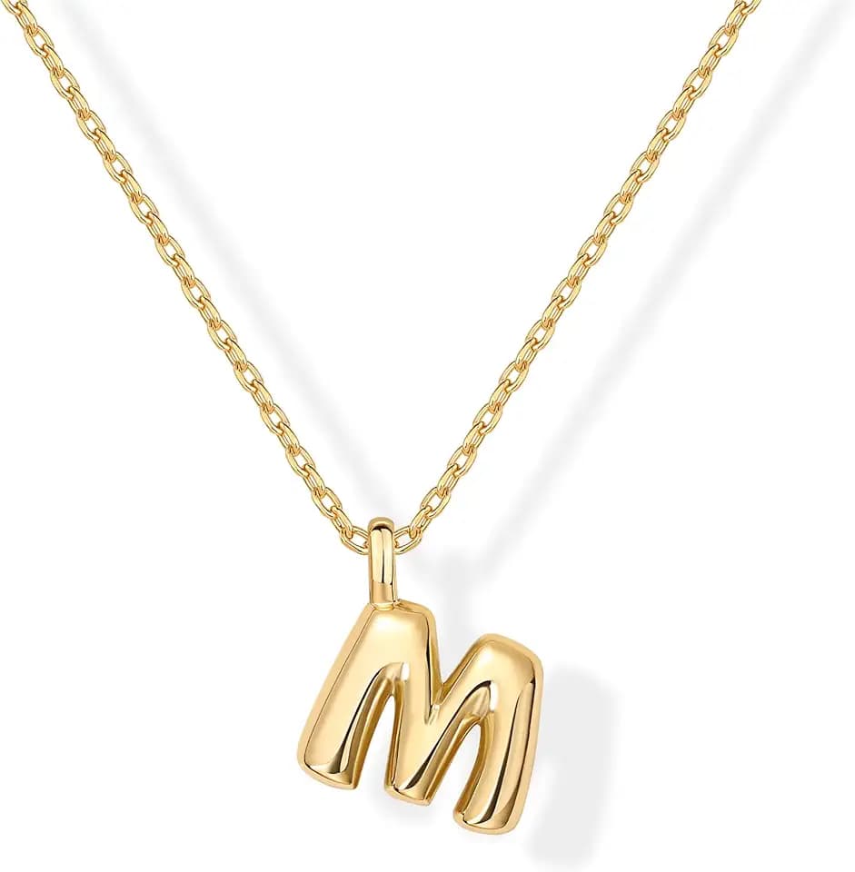 PAVOI 14K Gold Plated Dainty Chunky Bubble Initial Letter Pendant Necklace for Women | Alphabet Letter Necklace