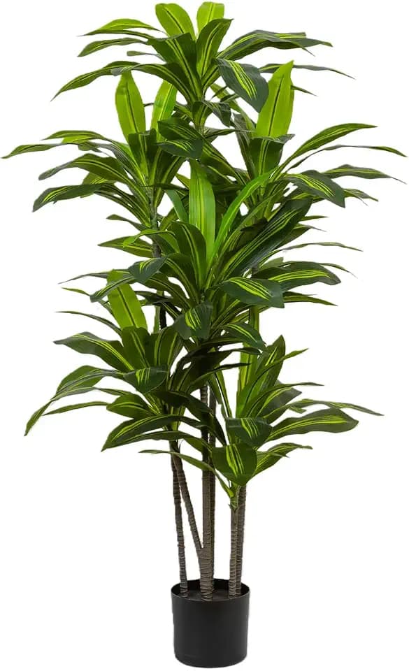 5ft Dracaena Artificial Plant - Large Tropical Indoor Fake Tree with Lifelike Leaves - Tall Faux Floor Plant in Pot for Home Office Living Room Decor
