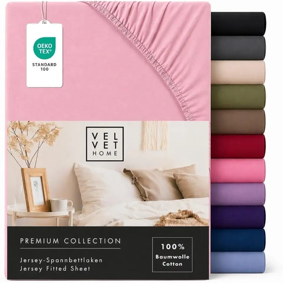 VelvetHome Spannbettlaken 120x200cm Jersey 100% Baumwolle, Rosa