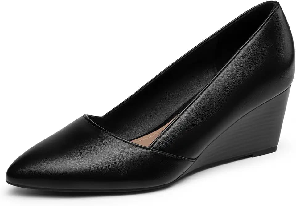 Athlefit Women's Low Wedge Heels Closed Toe Pumps Shoes
