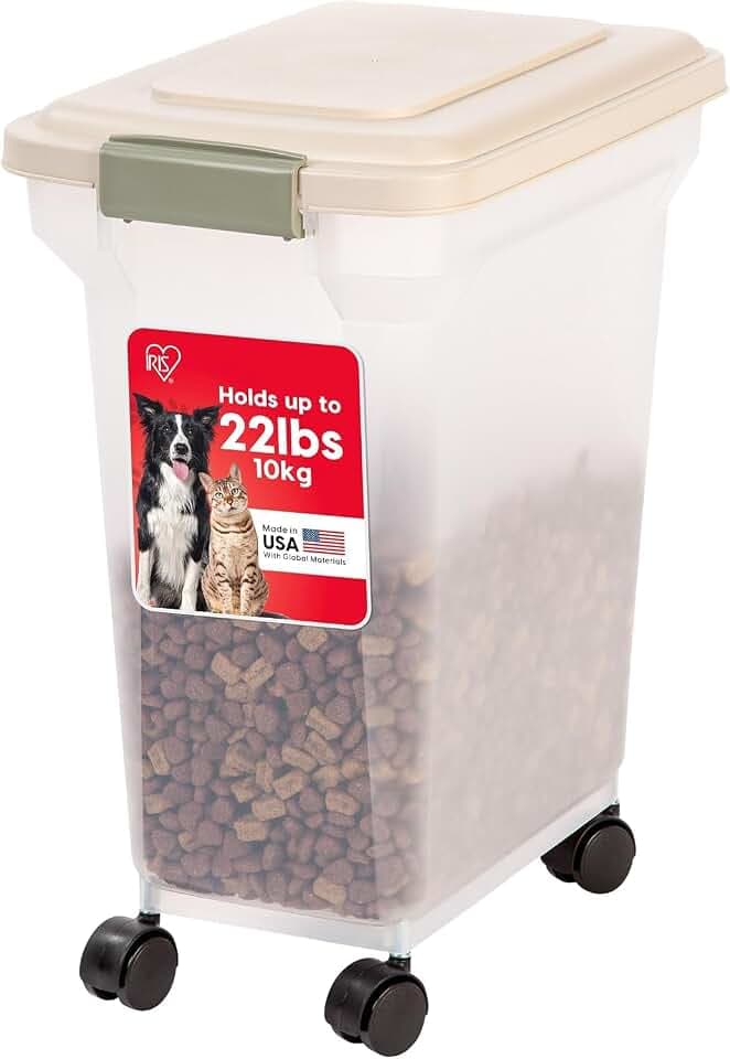IRIS USA Dog Food Storage Container, Up to 22 lbs, Almond, Made in USA