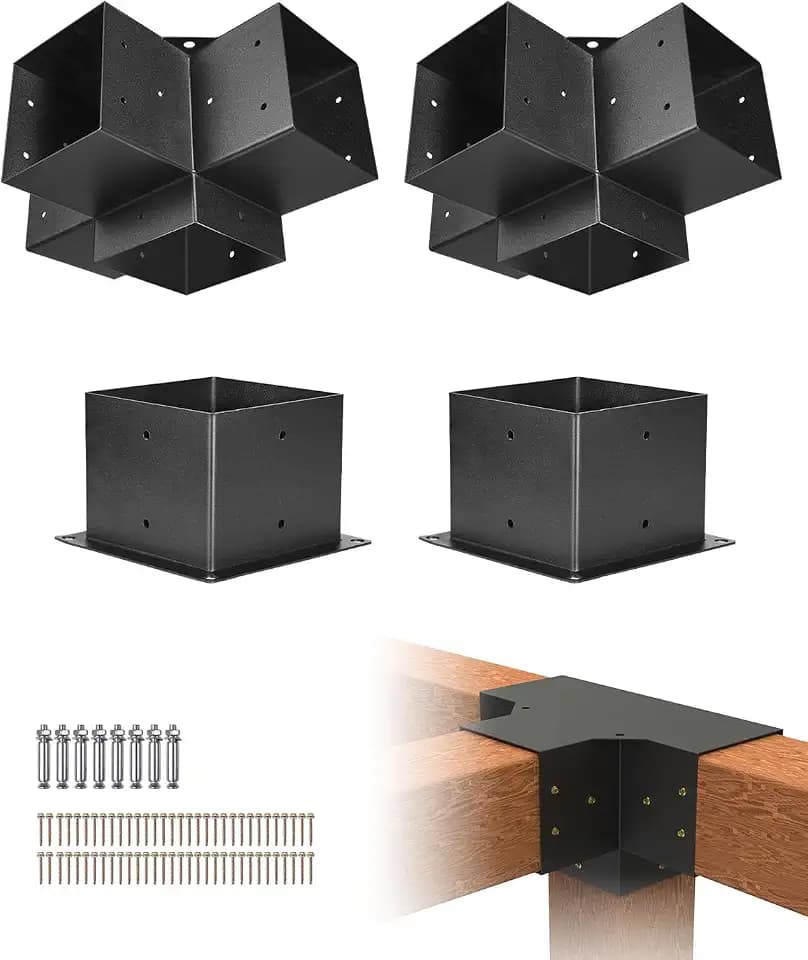 VEVOR Pergola Bracket Kit 6x6 Inch (Inner Size 5.5x5.5), 2 Pcs 4-Way Heavy Duty Corner Bracket Woodworks DIY Post Base Kit for Wooden Beams, Gazebos, Patio Pergolas and Log Cabin Outdoor Projects