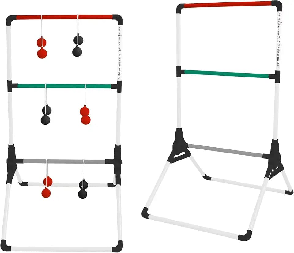 MD Sports Ladder Toss Game Set, Portable Foldable PVC with Weighted Base, Built-in Scoring, 2 Targets, 6 Bolos, Carry Bag, Perfect for Indoor Outdoor Gatherings