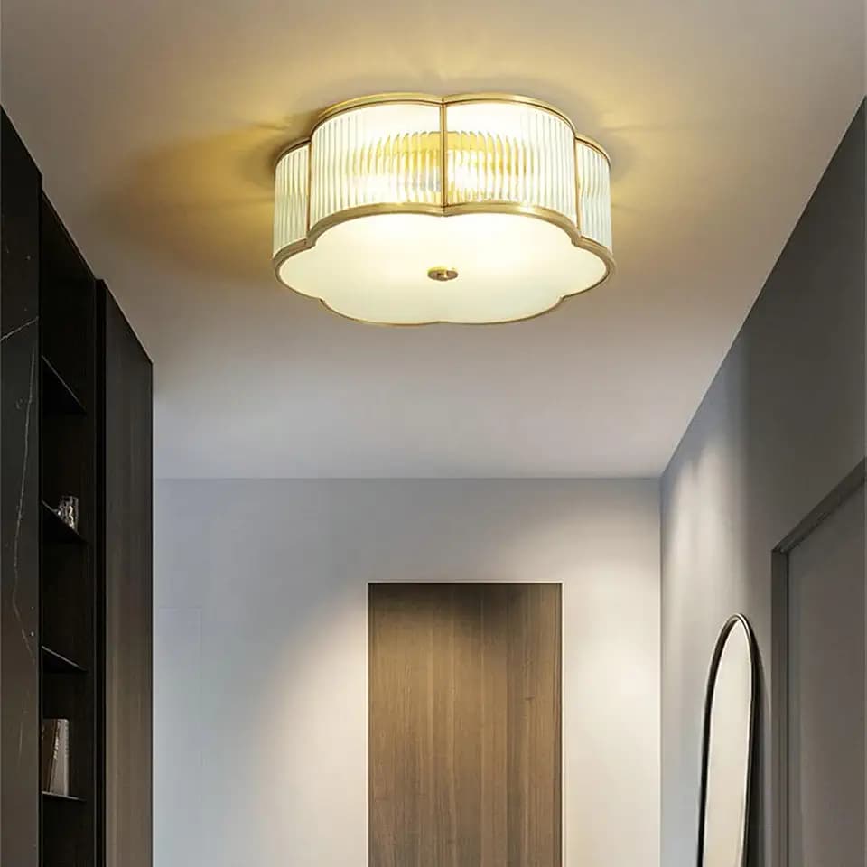 14 in Brass Flush Mount Ceiling Light for Entryway and Bedroom
