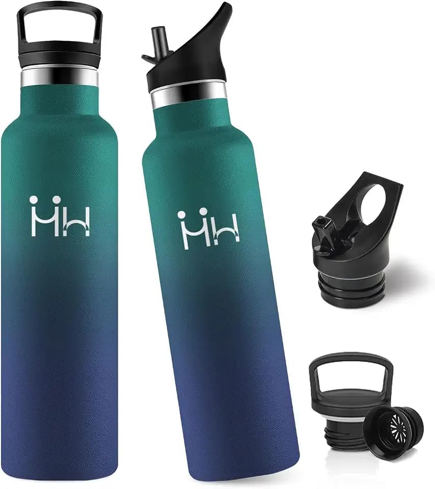 Isolierflasche 750ml, Auslaufsicher Wasserflasche, Trinkflasche mit Strohhalm, Einhandöffnung, Kohlensäure Geeignet, Thermosflasche für Camping, Büros, Sport