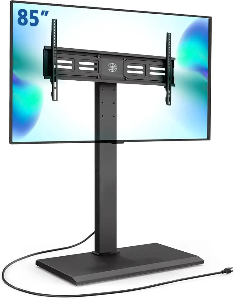 FITUEYES Iron Base Floor TV Stand with Power Strip for 50-85 Inch TVs Black