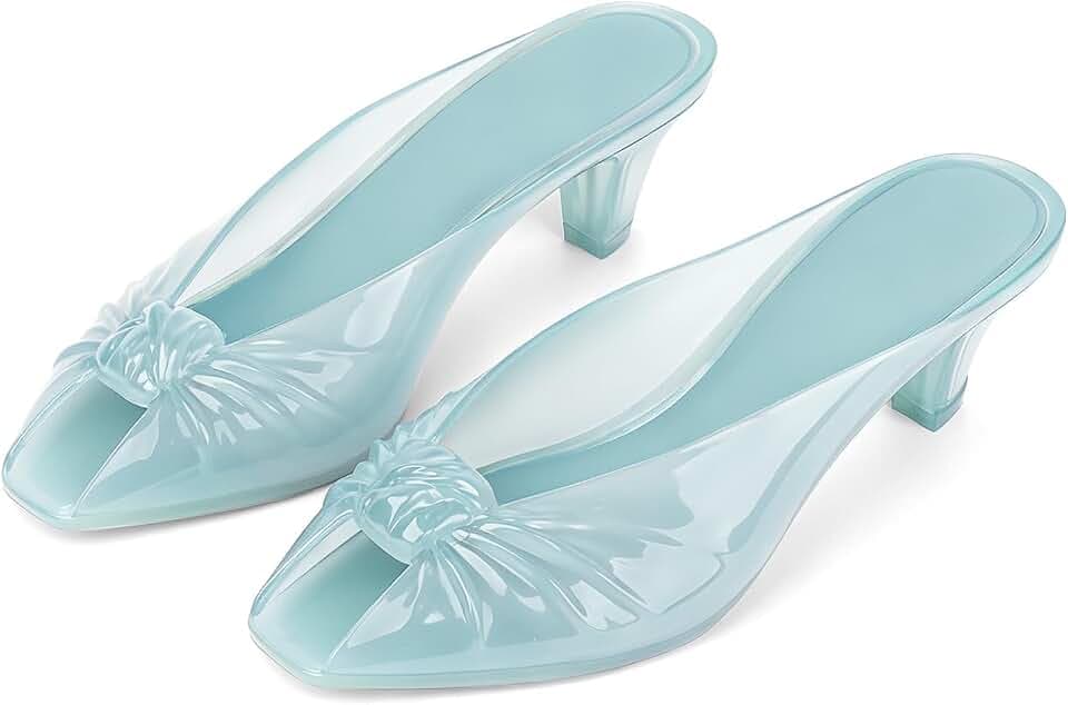 Caradise Jelly Mule Kitten Heel Sandals for Women Summer Jelly Shoes