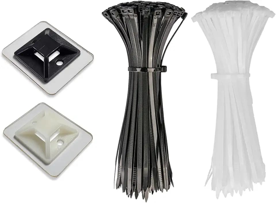 50 Cable Tie Mounts & Zip Ties 25 Black + 25 White