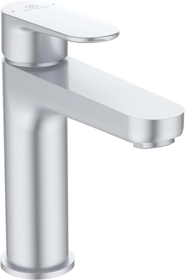Ideal Standard BD131SI Cerafine O Waschtischarmatur H120 mit Push-Open-Ventil, Bad-Wasserhahn mit Auslauf, Mischbatterie Waschbecken, Wassersparend, Silber (Silver)