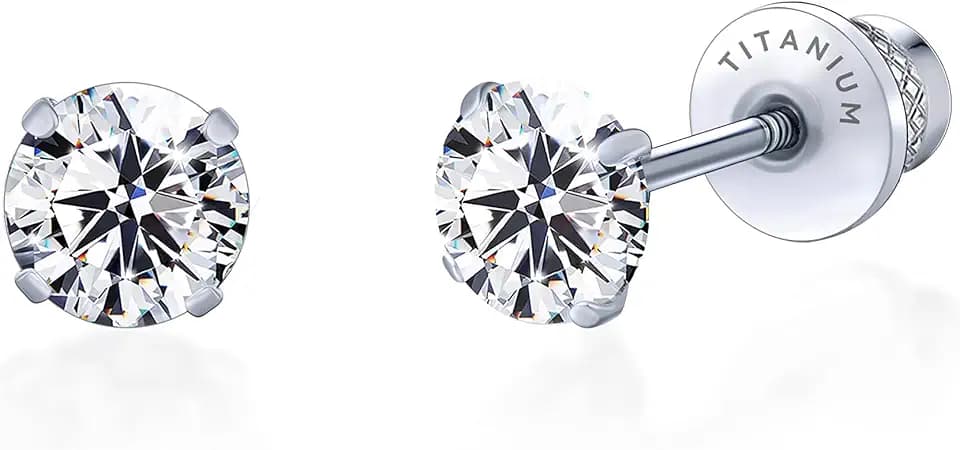 Limerencia Titan Ohrringe mit Schraubverschluss, G23 Medizinische Ohrstecker Hypoallergen Gesundheitsstecker Ohrringe, 5mm CZ Ohrringe für empfindliche Ohren Mode Damen Herren Schmuck