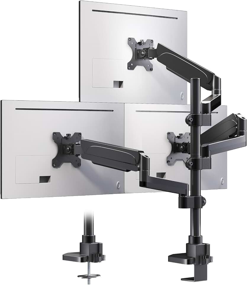 PUTORSEN 17-32 Zoll Monitor Halterung 3 Monitore, 9 kg Pro Arm | Höhenverstellbar Monitorhalterung 3 Monitore, 67 cm Stange Bildschirmhalterung Schwenkbar Neigbar, VESA 75/100 mm