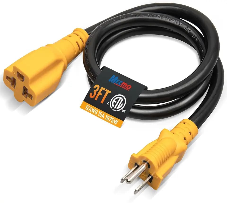 MECMO 3ft 15 Amp Household to 20 Amp AC Power Adapter Cable 12AWG Outdoor STJW [4 in 1] NEMA 5-15P to 5-15R, 5-20R, 6-15R, 6-20R T Blade Adaptor, 15A 125V to 20A 250V, 15Amp to 20Amp Extension Cord