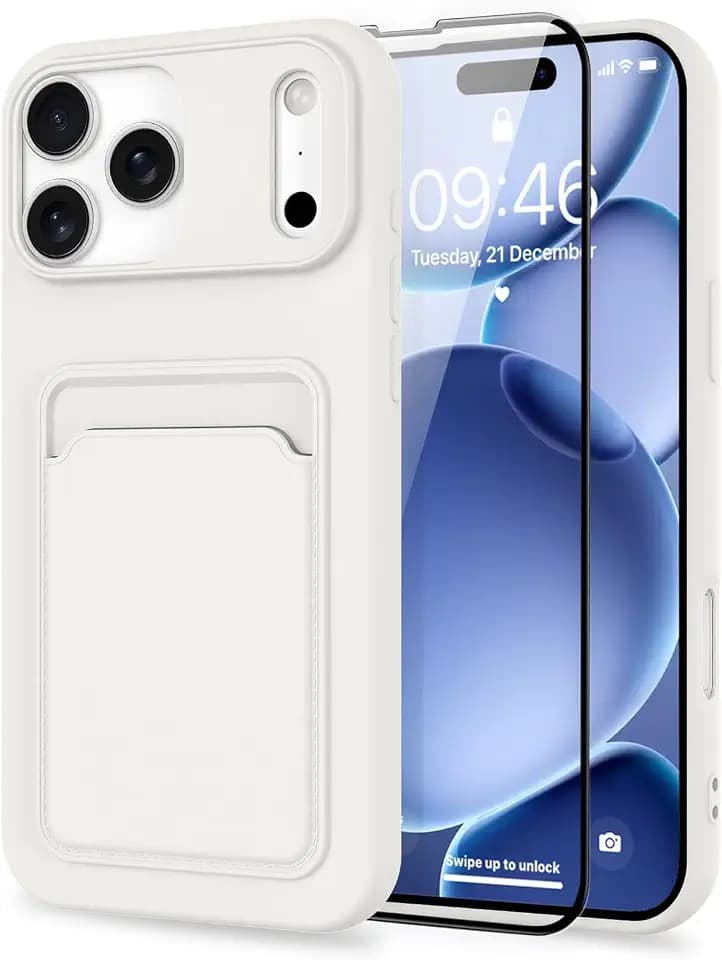 MZELQ Compatible with iPhone 17 Pro Max Case 2025 Card Holder -White