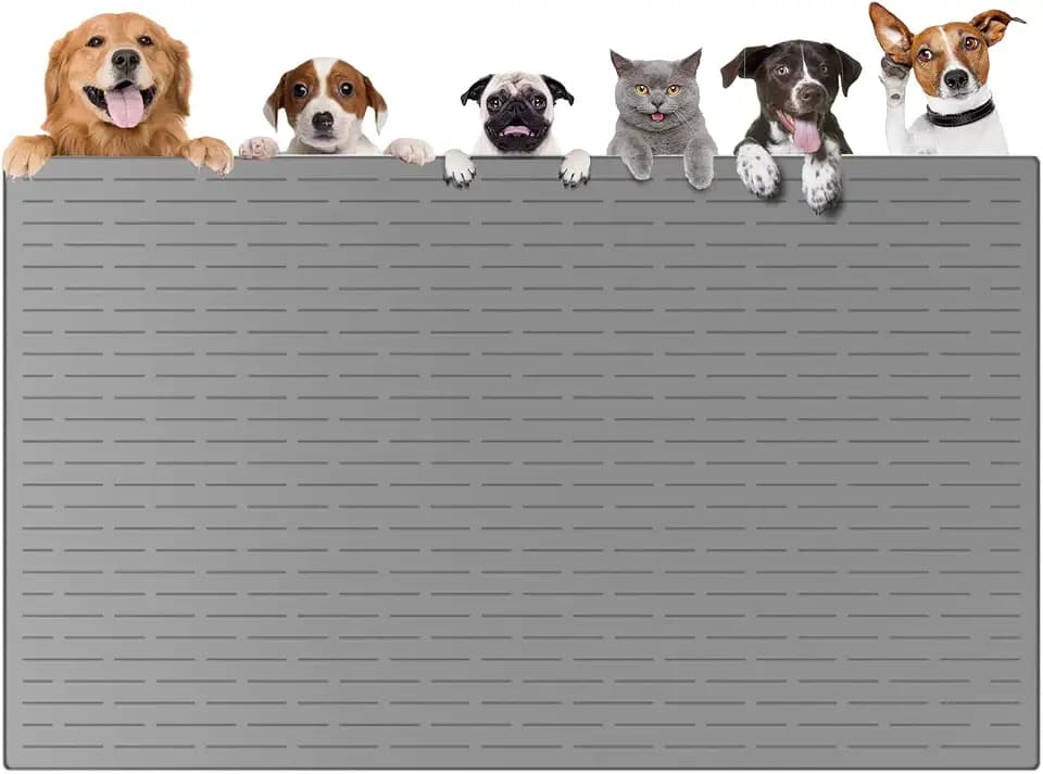 51.2"x25.6"(130cm×65cm) Largest Dog Food Mat, XXXXL Silicone Dog and Cat Mat for Food and Water Bowls, Thinken Waterproof Non-Slip XXXL Pet Feeding Mat for Floors, Light Gray