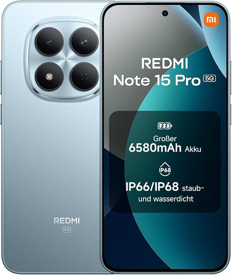XIAOMI REDMI Note 15 Pro 5G Smartphone 12+512GB 6580mAh 200MP Gletscherblau | Handy mit Android, IP66/IP68 Staub- und Wasserschutz, Neue 200-MP-Kamera, 6.77" AMOLED-Display, 2 Jahre Garantie