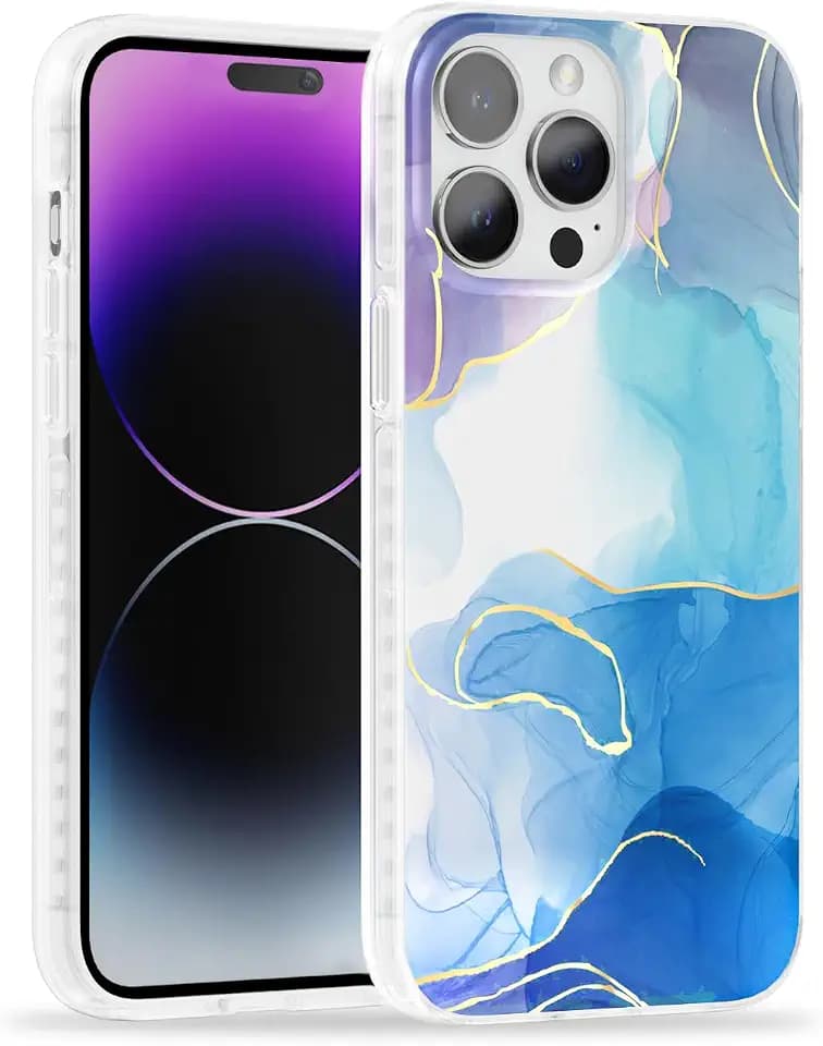 SCORPIFY for iPhone 15 Pro Max Case [Compatible with MagSafe] with Dense Ocean Marble Design, Cute Magnetic Phone Cover for Women Girls, [Non Yellowing] Slim Aesthetic Bumper with Gold Accents