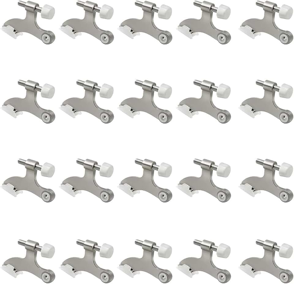 20 Pack Hinge Pin Brushed Nickel Door Stopper, Adjustable Heavy Duty Hinge Pin Door Stop with Rubber Bumper Tips
