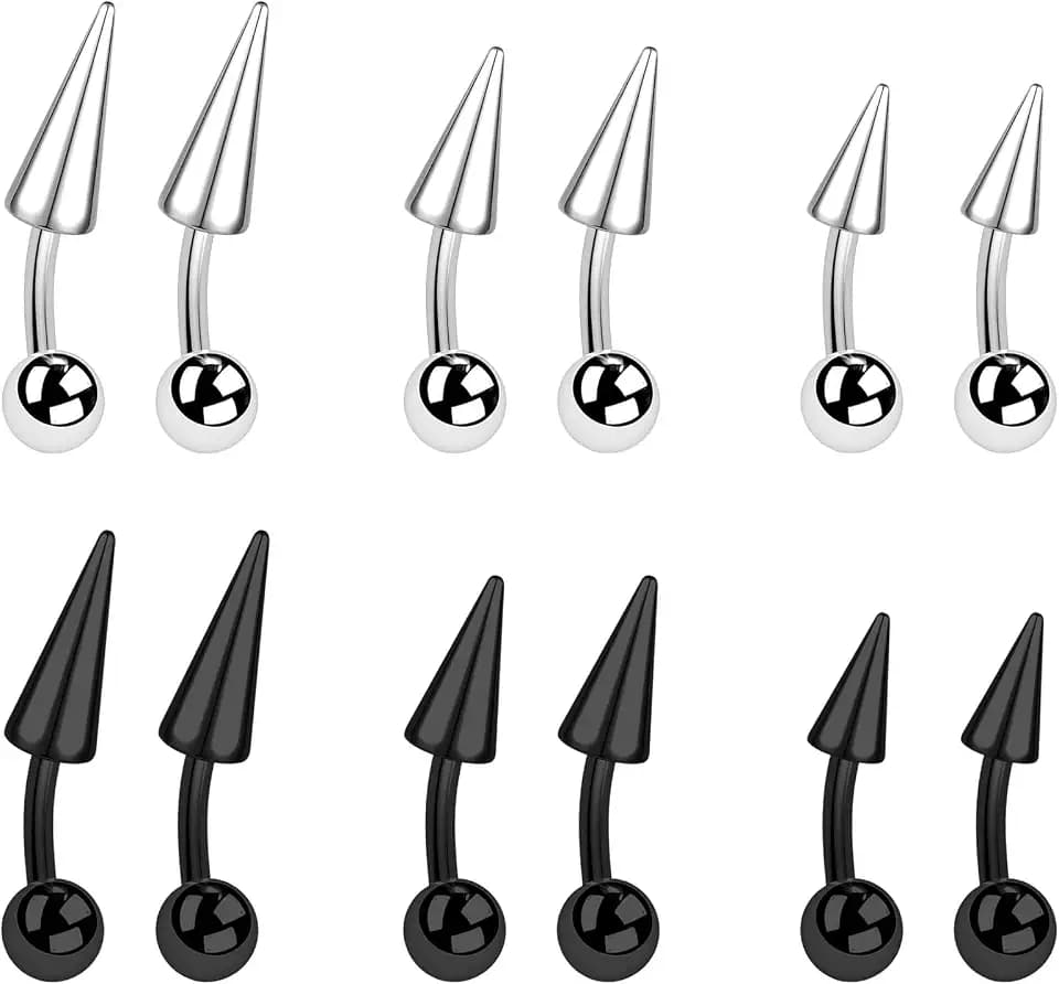 12PCS Spike Rook Earrings Eyebrow Rings 316L Surgical Steel Curved Barbell