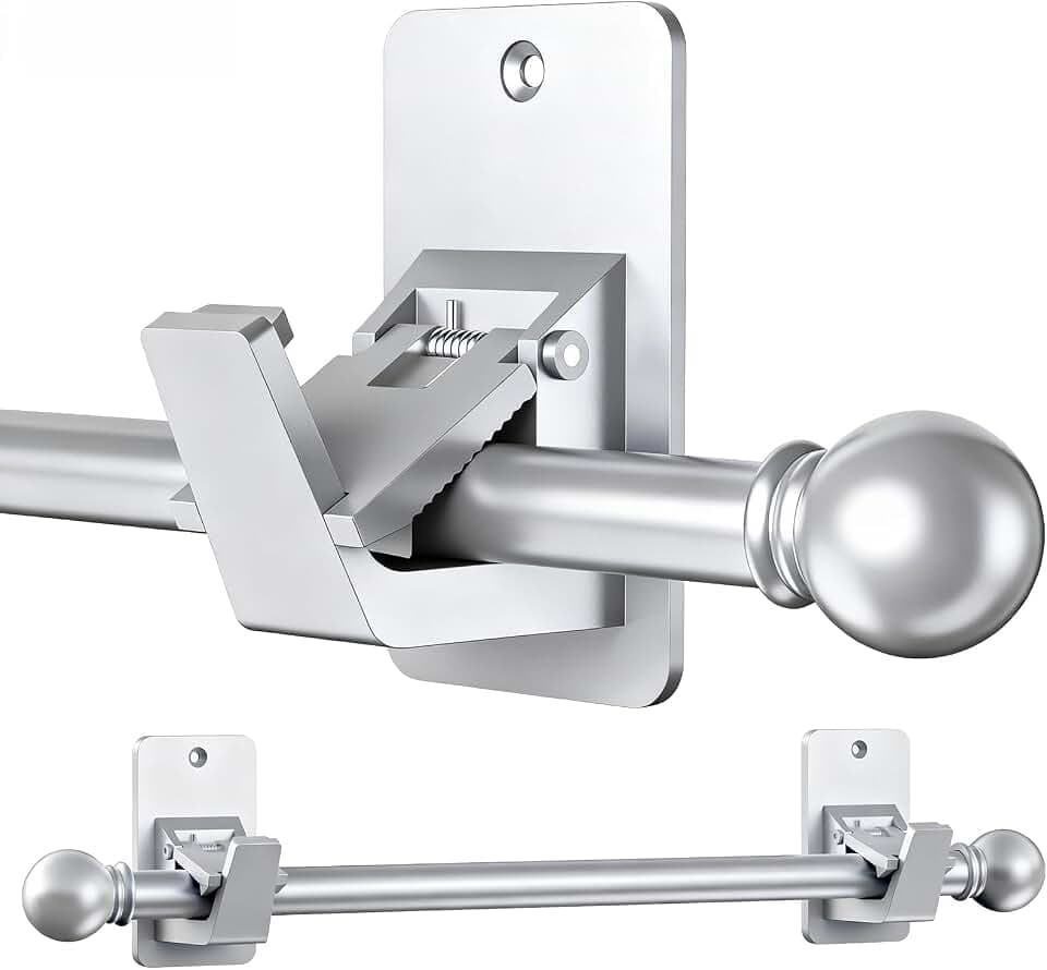 EKOTTOK Heavy Duty Curtain Rods No Drilling for Windows 30 to 90 Inches,5/8 Inch Diameter No Drill Small Curtain Rod Set with Adhesive Brackets, Silver