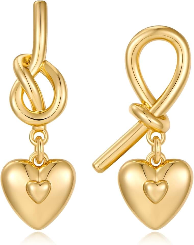 FAMARINE Gold Knot Heart Dangle Earrings, Ladies Earrings