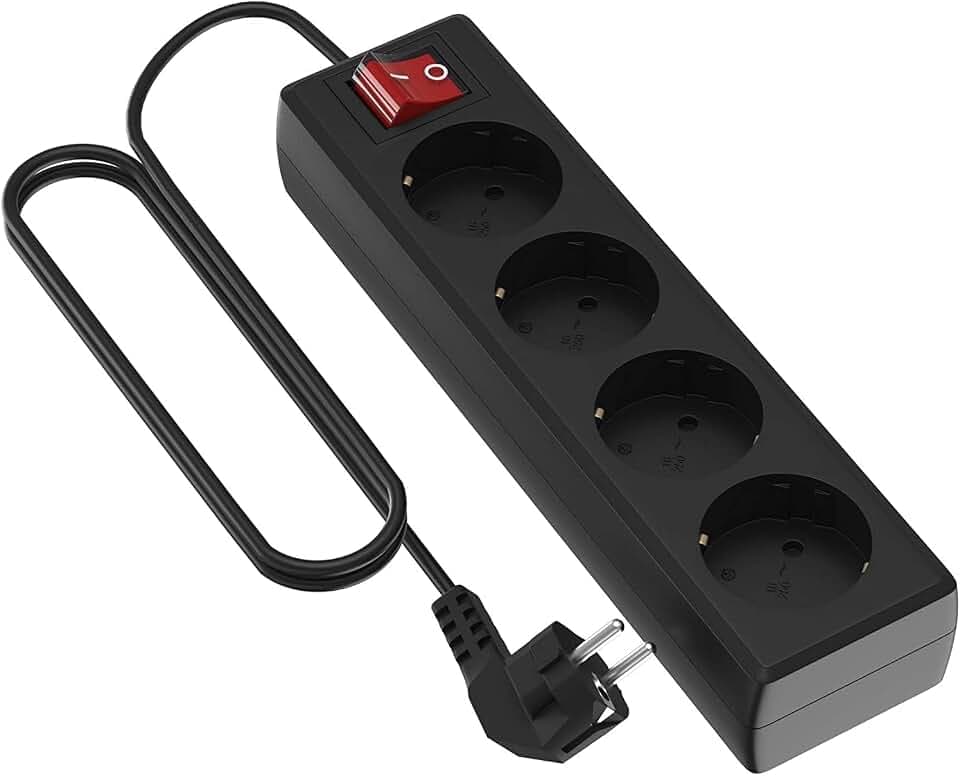 Garza - 4-fach Steckdosenleiste mit Schalter und Schuko-Steckdose, 3 Meter Mehrfachsteckdose, bis 3680W, Kinderschutz, H05W-F 3G Kabel, Schwarz