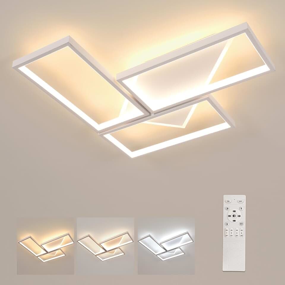 Comely LED Deckenleuchte 56W Dimmbar mit Fernbedienung 3000-6500K 51x51cm Moderne Quadratische Deckenlampe Kreative Geometrische Lampe Sandweiß für Wohnzimmer Schlafzimmer Esszimmer Büro Flur