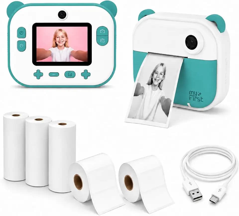 myFirst Camera Insta Wi - Kids Digital Camera Instant Print, Label Maker, Unlimited Printing, 12MP Photos 1080P Video and Selfie Lens, Memory Card, Neck Lanyard, for Kids 3-12 (Teal)