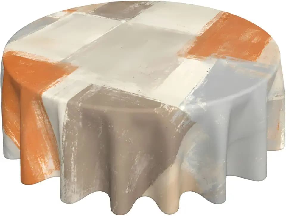 Orange Grey Abstract Art Painting Round Tablecloth 60 Inch Washable Reusable Decoration Table Cover for Kitchen Party