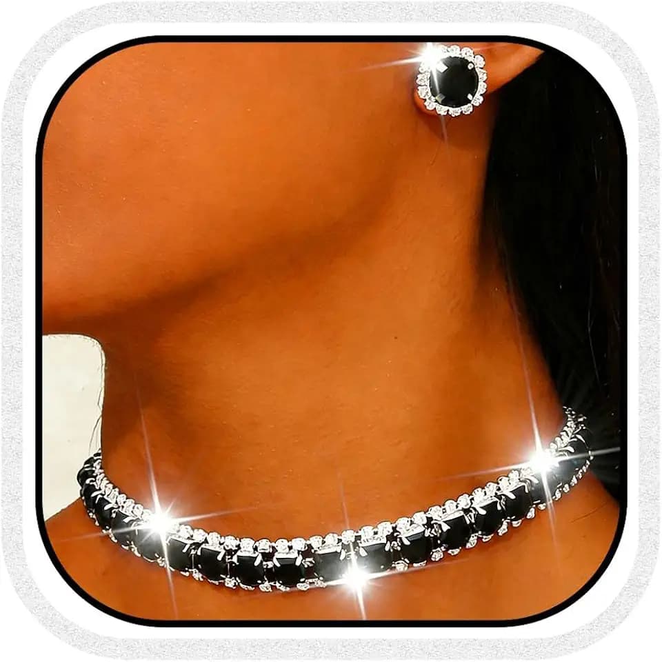CLOACE Rhinestone Bridal Wedding Jewelry Set Sparkly Chocker Necklaces Earrings Prom Jewelry Accessories for Women