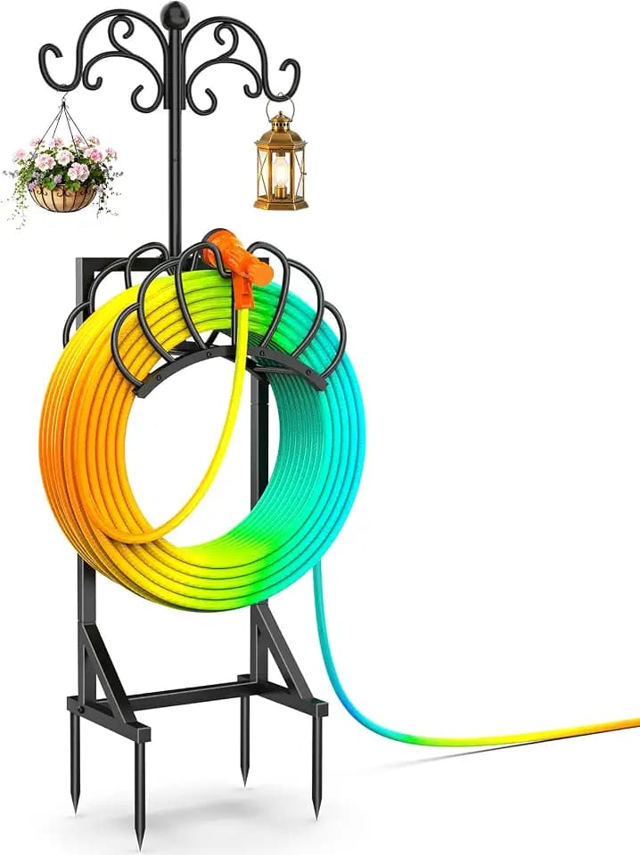Garden Water Hose Holder Freestanding with Shepherds Hooks for Outside